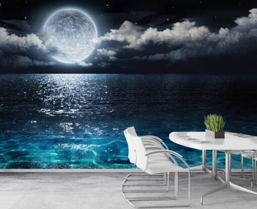 3D Full Moon Oceanscape Wallpaper Mural