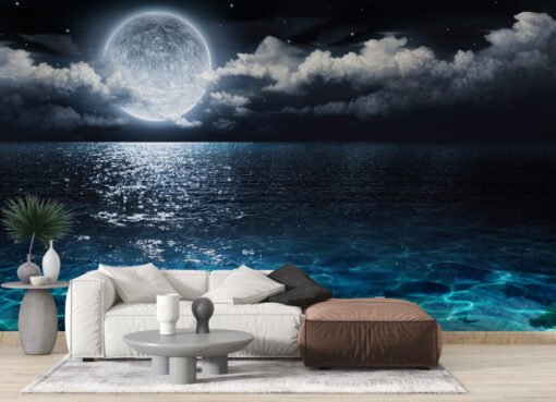 3D Full Moon Oceanscape Wallpaper Mural