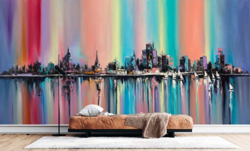 Oil Painting Colorful City Wallpaper Mural