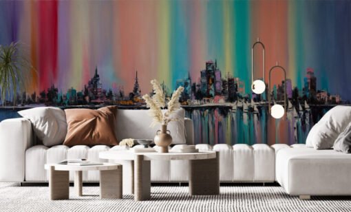 Oil Painting Colorful City Wallpaper Mural