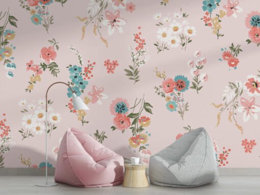 Soft Flowers Pink Wallpaper Mural