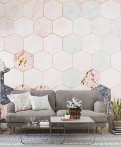 Pink Geometric Marble Pattern Wallpaper Mural