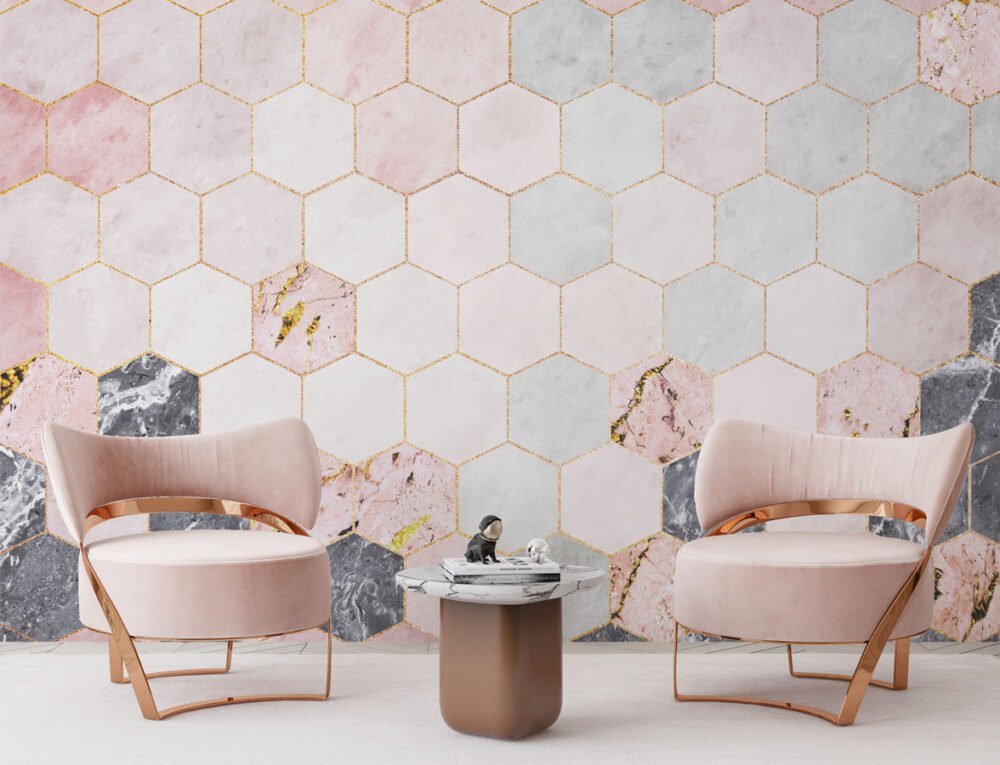 Pink Geometric Marble Pattern Wallpaper Mural