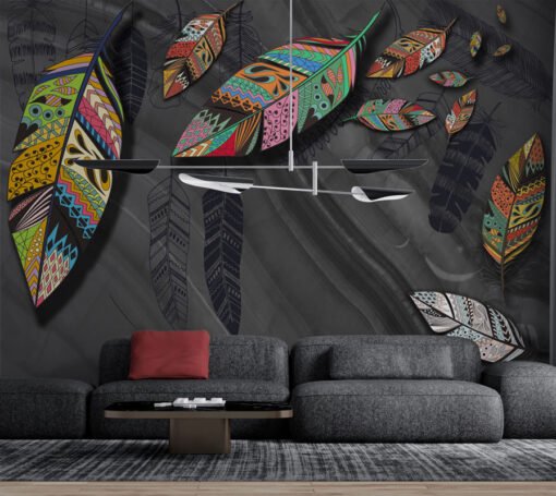 3D Large Patterned Leaves Wallpaper Mural