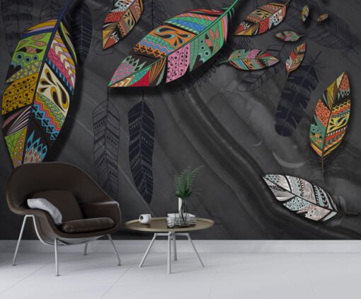 3D Large Patterned Leaves Wallpaper Mural