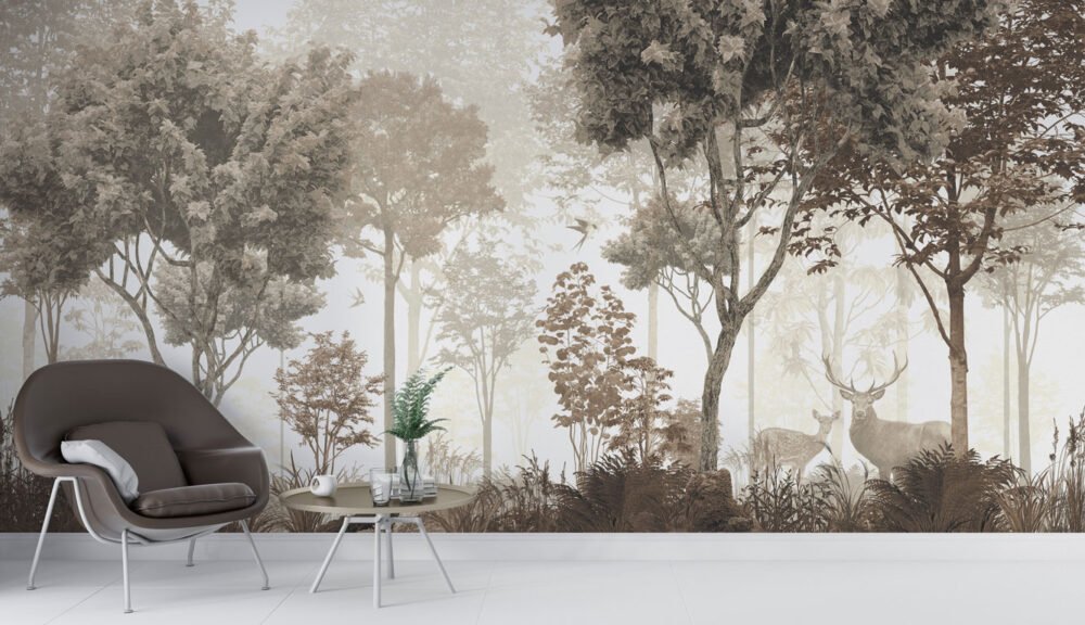 Deer In The Forest Modern Wallpaper Mural