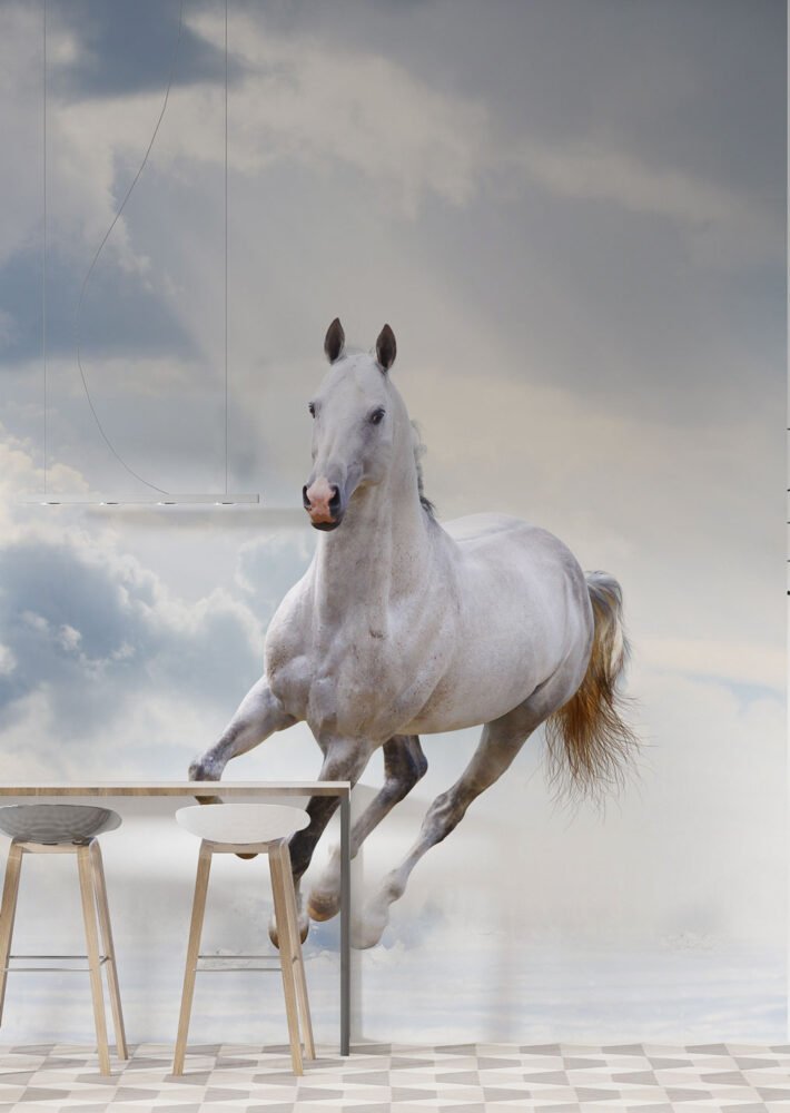 White horse Wallpaper 4K, Running Horse, Dark background, #2421