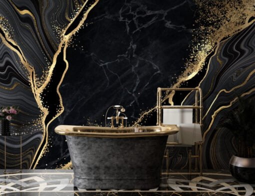 Gold Black Marble Pattern Wallpaper Mural