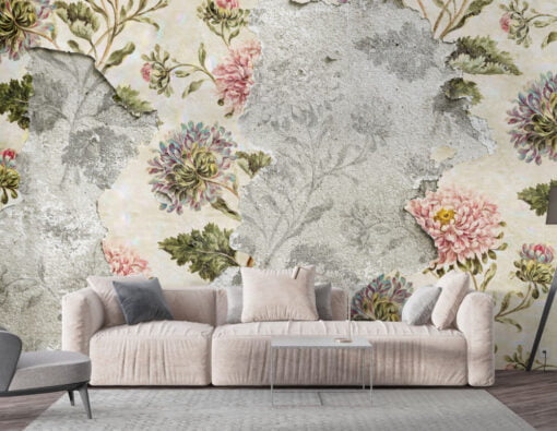 Soft Flowers Spilled Look Wallpaper Mural