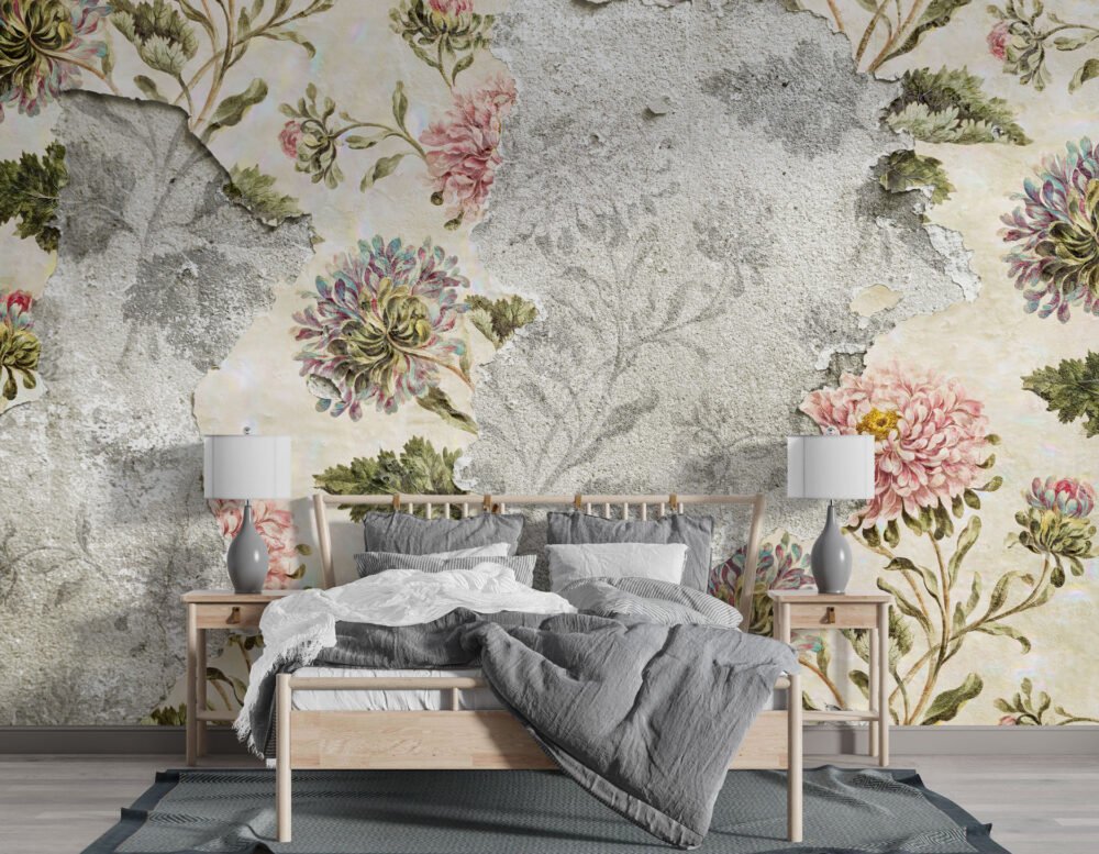 Soft Flowers Spilled Look Wallpaper Mural