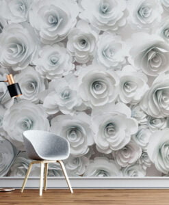 White Roses 3D Looking Wallpaper Mural