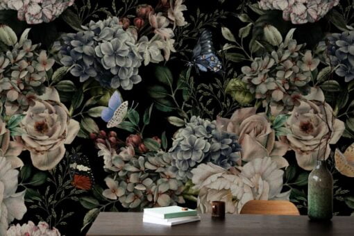 Dark Butterflies and Roses Wallpaper Mural