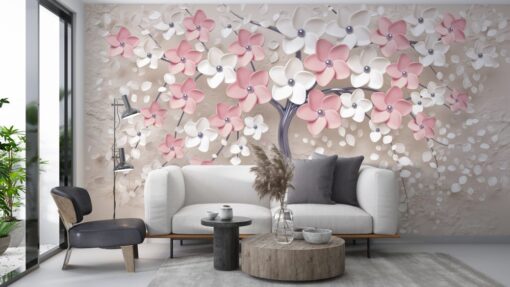 Abstract Pastel Colour Flowers Wallpaper Mural