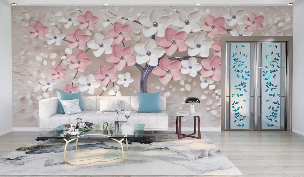 Abstract Pastel Colour Flowers Wallpaper Mural