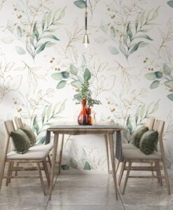 Gold Leaf Leaves Design Wallpaper Mural