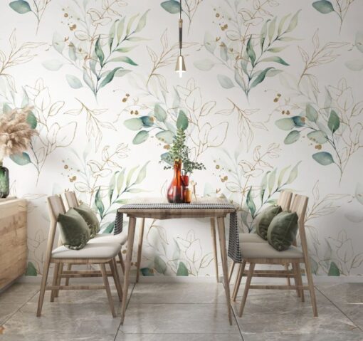 Gold Leaf Leaves Design Wallpaper Mural