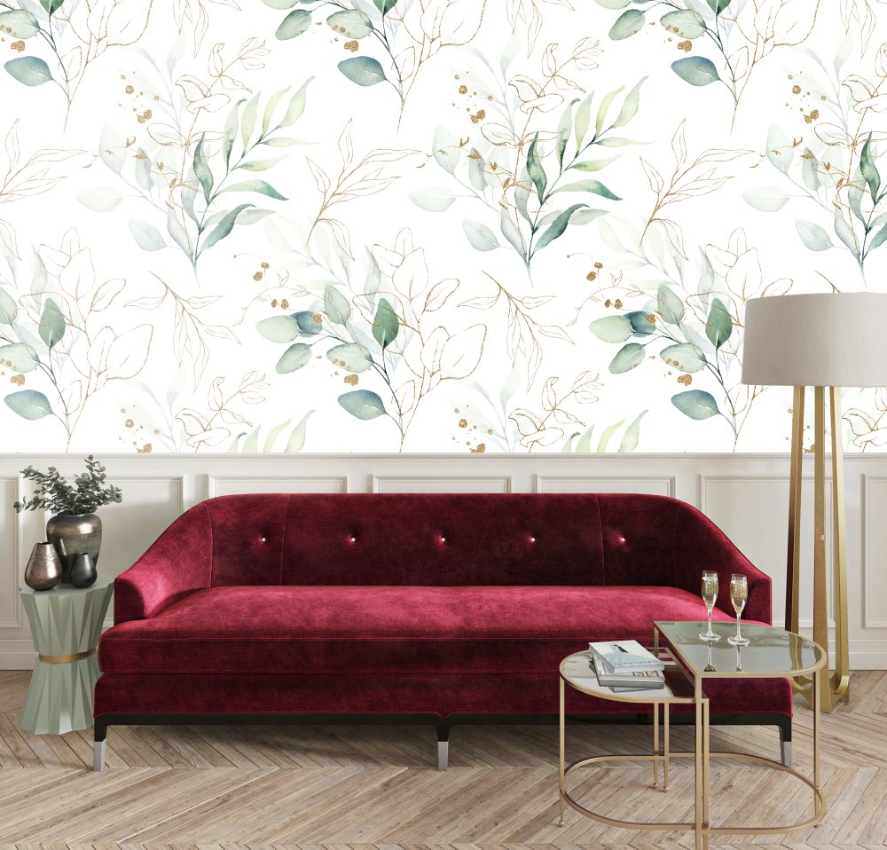 Gold Leaf Leaves Design Wallpaper Mural