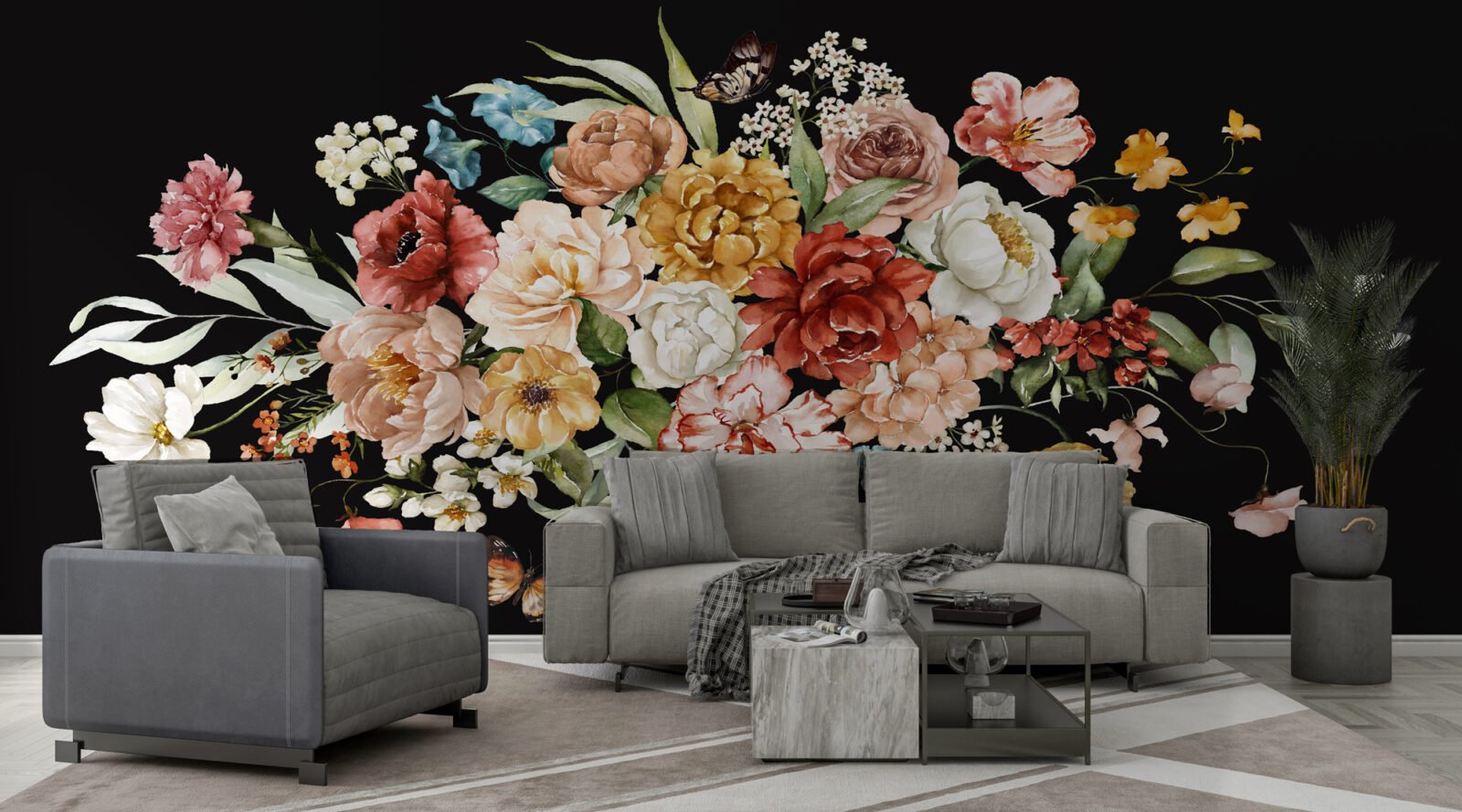 Watercolor Flowers Design Wallpaper Mural