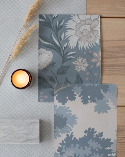 Sandberg Wallpaper flatlay with a candle