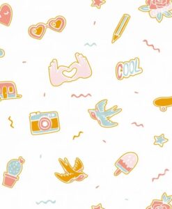 Pin's me Wallpaper in Sky Blue Raspberry Pink & Gold