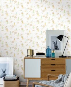 Lucy in the Sky Wallpaper in Sky Blue, Yellow, Beige & Gold