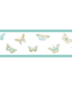 Butterfly Wallpaper in Sky Blue & Golden Beige