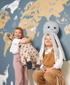 Our Planet World Map Wallpaper in Blue/Beige