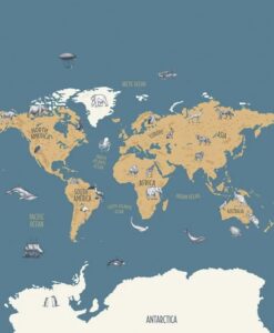 Our Planet World Map Wallpaper in Blue/Beige