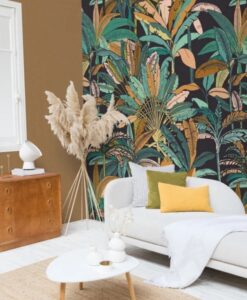 Panoramique Crazy Forest Wallpaper in Ocher Green