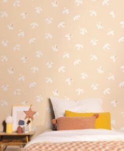Colombe Wallpaper in Rose and White - Bedroom