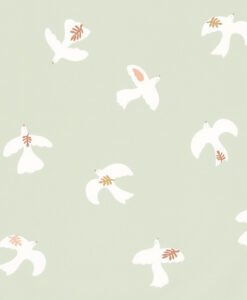 Colombe Wallpaper in Green & White by Caselio