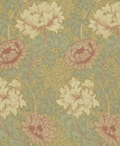 Chrysanthemum Wallpaper in Pink, Yellow and Green by Morris & Co