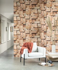 Woods Panoramique Cubes Wallpaper in Brown