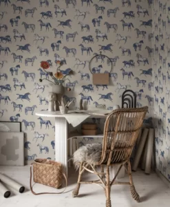 Colette Horse Wallpaper by Sandberg in Blue