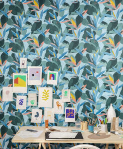 Influence Wallpaper in Cobalt Blue Yellow & Coral