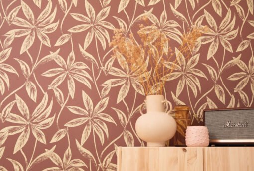 Paradisio Wallpaper in Red & Beige