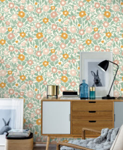 Lucky Wallpaper in Yellow & Rose