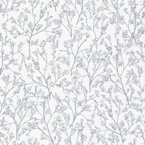 Sakura Wallpaper in Light Grey & Silver