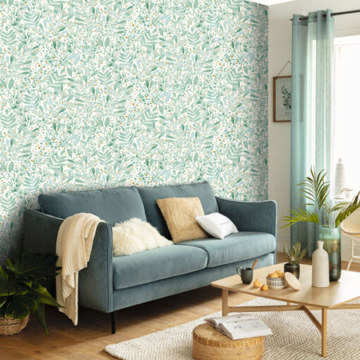 Joy Wallpaper in Green Blue Grey