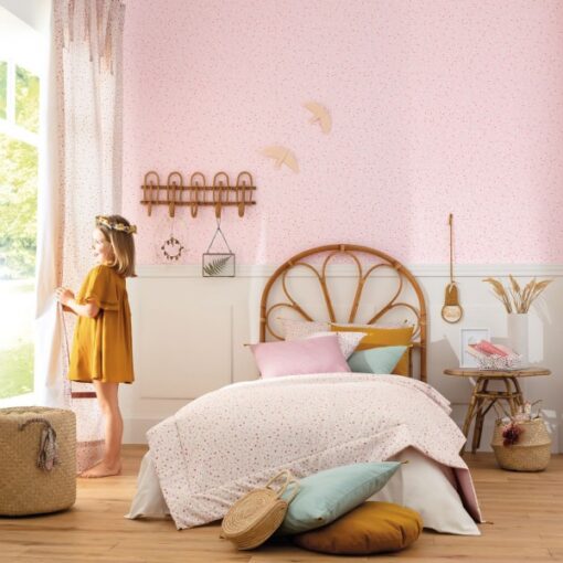 Bloom Baby Bloom Wallpaper in Soft Pink Fuchsia Pink & Gold