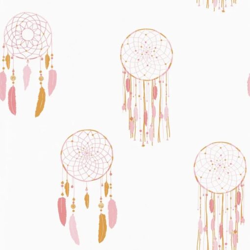 Catch Your Dreams Wallpaper in Raspberry Pink & Gold