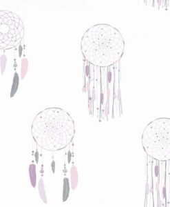 Catch Your Dreams Wallpaper in Soft Pink Purple & Silver
