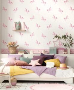 Princess Unicorns Wallpaper in Soft Pink Purple & Silver
