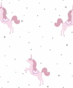 Princess Unicorns Wallpaper in Soft Pink Purple & Silver