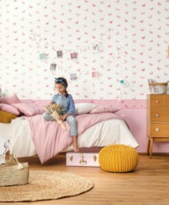 Butterfly Wallpaper in Soft Pink & Fuchsia Pink