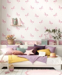 Unicorns Wallpaper in Soft Pink & Purple