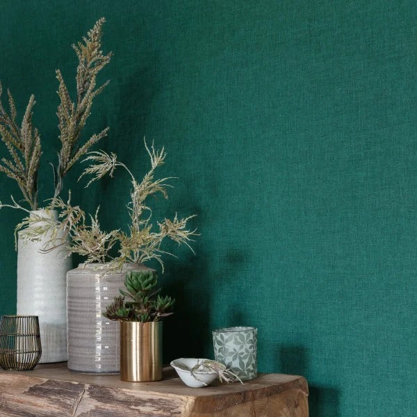 Uni Métallisé Wallpaper in Emerald Green