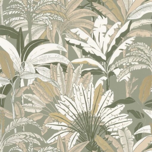 Evasion Wallpaper in Khaki Green Beige Gold