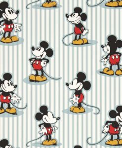Disney Mickey Mouse Stripe Wallpaper by Sanderson & Disney Home in Sea Salt