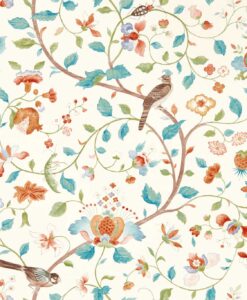 Aril's Garden Wallpaper by Sanderson in Teal & Russet